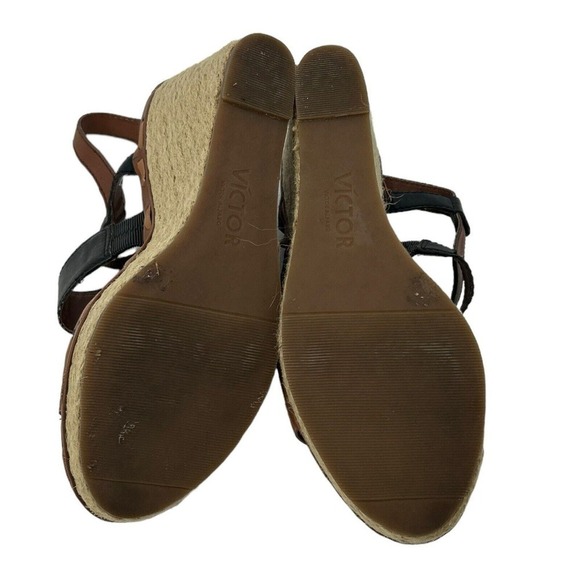 Victor Alfaro Women Brown Leather Wedge Heel Sandals Size 7.5 Note Flaw - Picture 7 of 16